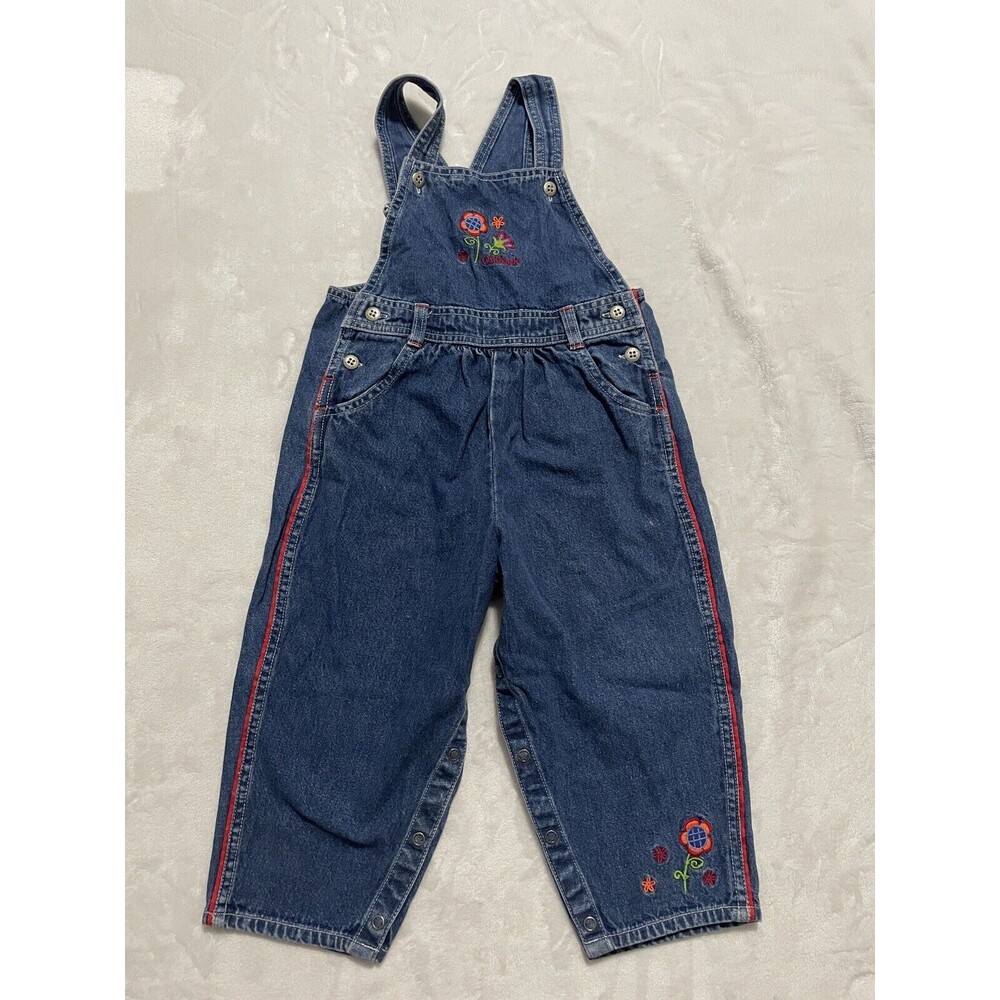 Oshkosh B'gosh Denim Jean Floral Overalls Size 3T Embroidered Cotton Vestbak